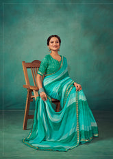 Shop Elegant Fountain Blue Chiffon Solid Saree